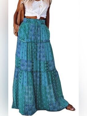 Boho Tiered Maxi Skirt - choose your size ,color. S, m, L, xL ,xxl ,3xl